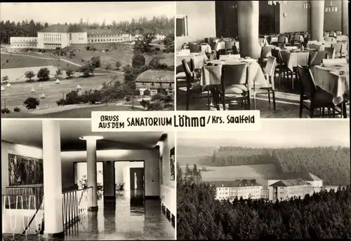 Ak Löhma Leutenberg Thüringen, Sanatorium, Außenansicht, Speisesaal, Treppengang