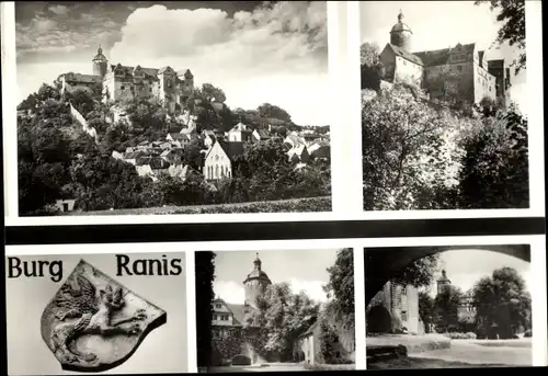 Ak Ranis in Thüringen, Blick zur Burg, Wappen