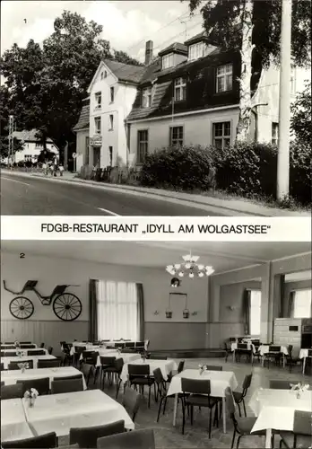 Ak Korswandt auf Usedom, FDGB-Restaurant Idyll am Wolgastsee, Außenansicht, Saal