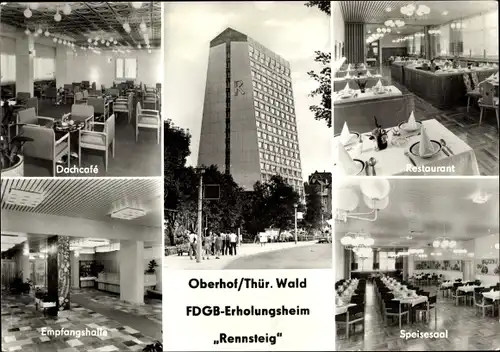 Ak Oberhof im Thüringer Wald, FDGB-Erholungsheim Rennsteig, Dachcafe, Restaurant, Speisesaal