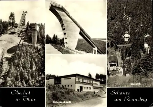 Ak Oberhof im Thüringer Wald, Schanzenbaude, Sprungschanze, Sessellift