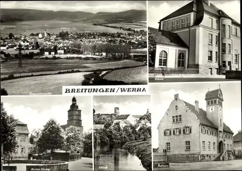 Ak Breitungen an der Werra, Gesamtansicht, Schule, Kirche, Schloss, Rathaus