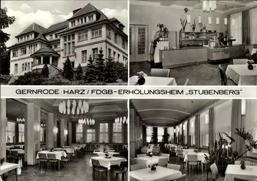 Ak Gernrode Quedlinburg im Harz, FDGB Erholungsheim Stubenberg, Außenansicht, Speisesaal