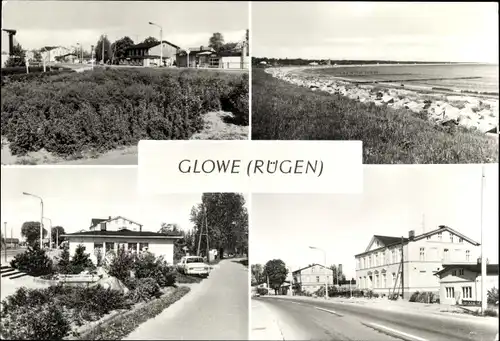 Ak Glowe auf Rügen, Strand, Teilansicht, Straßenpartie