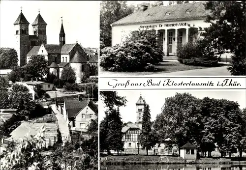 Ak Bad Klosterlausnitz in Thüringen, Klosterkirche, Sanatorium Dr. Friedrich Wolf, Schwanenteich