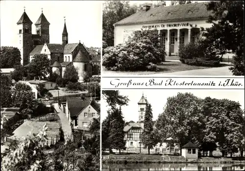 Ak Bad Klosterlausnitz in Thüringen, Klosterkirche, Sanatorium Dr. Friedrich Wolf, Schwanenteich