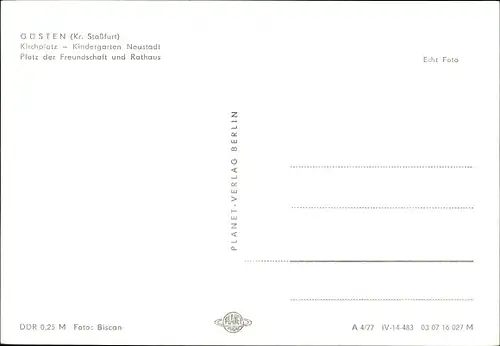 Ak Güsten in Anhalt, Kirchplatz, Kindergarten Neustadt, Platz der Freundschaft, Rathaus