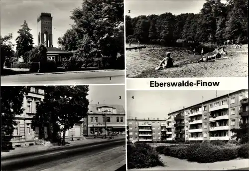 Ak Finow Eberswalde, Alter Wasserturm, Freibad am Meckersee, Leninstraße, Ringstraße