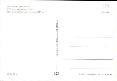 Ak Schleifreisen in Thüringen, Ferienheim Bockmühle, VEB Energiekombinat Süd, Brücke, Panorama
