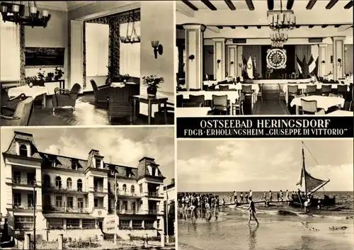 Ak Ostseebad Heringsdorf auf Usedom, FDGB Erholungsheim Giuseppe di Vittorio, Strand