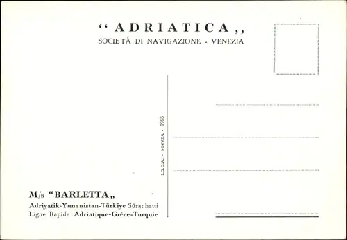 Künstler Ak MS Barletta, Adriatica Societa di Navigazione