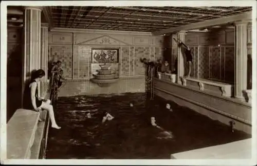 Ak Turbinen Schnelldampfer Cap Arcona, HSDG, Schwimmbad, Innenansicht