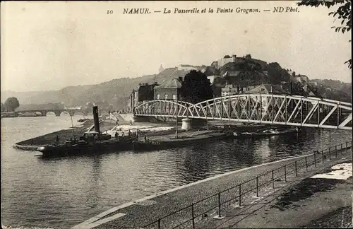 Ak Namur Wallonien, La Passerelle und Pointe Grognon