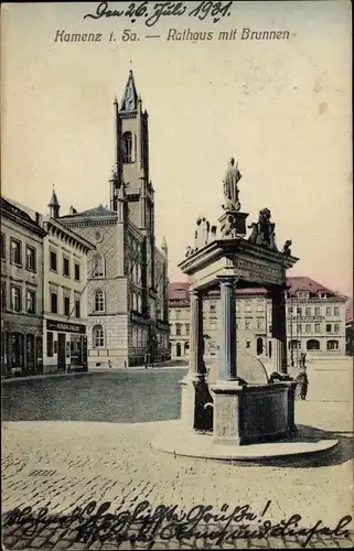 Ak Kamenz in Sachsen, Rathaus und Brunnen