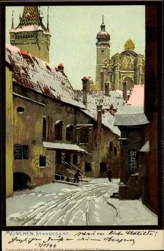 Künstler Litho Diemer, Zeno, München, Partie am Standesamt, Winter