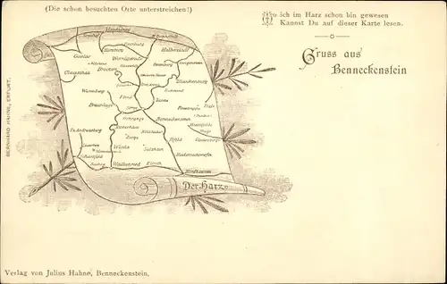 Landkarten Ak Benneckenstein Oberharz am Brocken, Harzkarte, Nordhausen, Wernigerode, Goslar