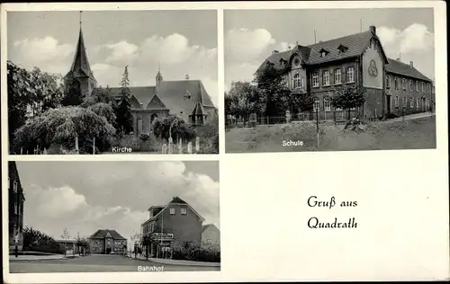 Ak Quadrath Ichendorf Bergheim an der Erft, Kirche, Schule, Bahnhof