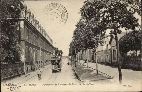 Ak Le Mans Sarthe, Perspektive der Avenue de Paris, dem Heiligen Herzen