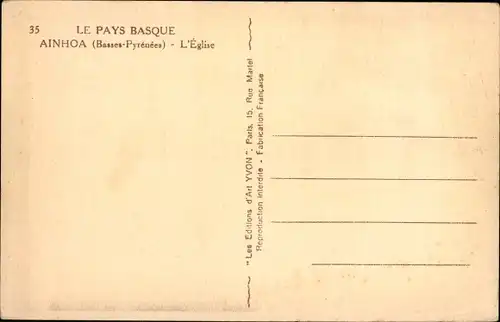 Ak Ainhoa Pyrenees Atlantiques, Die Kirche