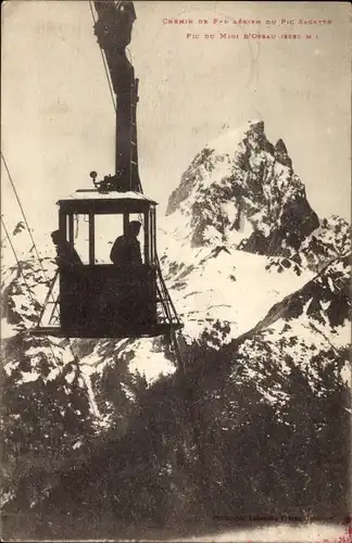 Ak Hautes Pyrénées, Eisenbahn, Pic Sagette, Pic du Midi d&#39;Ossau