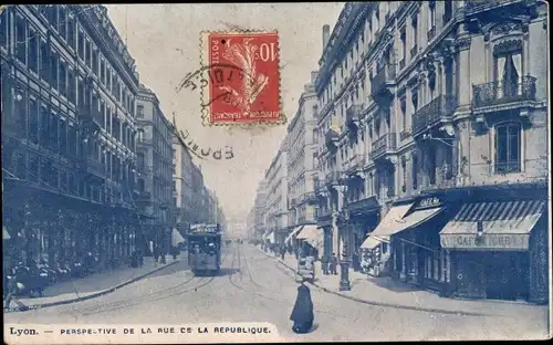 Ak Lyon Rhône, Perspektive der Rue de la Republique