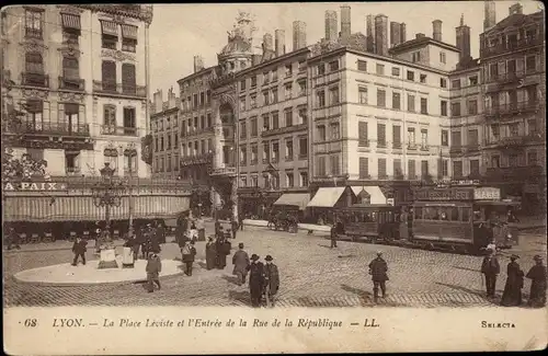 Ak Lyon Rhône, Place Leviste und der Eingang zur Rue de la Republique