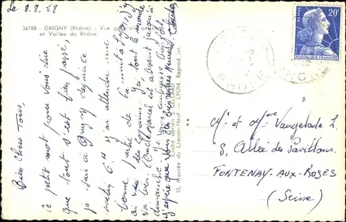 Ak Grigny Lyon Rhône, Gesamtansicht und Rhonetal