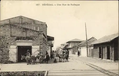 Ak Rufisque Senegal, Straßenpartie, Anwohner, Esel