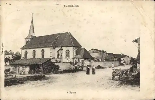 Ak Sainte Hélène Vosges Frankreich, Kirche, Straßenpartie