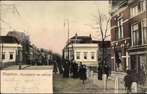 Ak Haarlem Nordholland Niederlande, Houtplein en straat