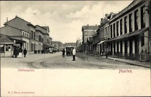 Ak Haarlem Nordholland Niederlande, Stationsplein