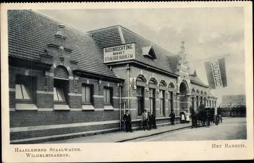 Passepartout Ak Haarlem Nordholland Niederlande, Staalbad, Badhuis, Staalwater Wilhelminabron