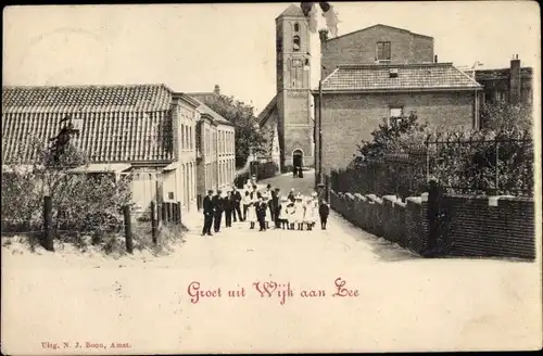 Ak Wijk aan Zee Beverwijk Nordholland Niederlande, Straßenpartie, Kirche