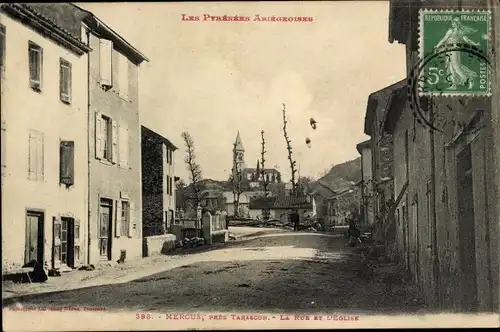 Ak Mercus Ariège, La Rue, L'Eglise