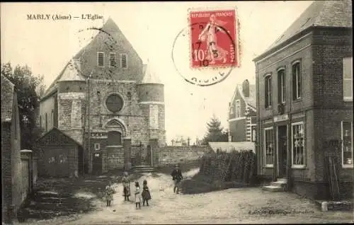 Ak Marly Aisne, Die Kirche