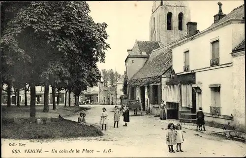 Ak Veigne Indre et Loire, Eine Ecke des Platzes