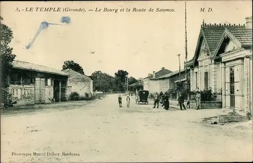 Ak Le Temple Gironde, Le Bourg, La Route de Saumos