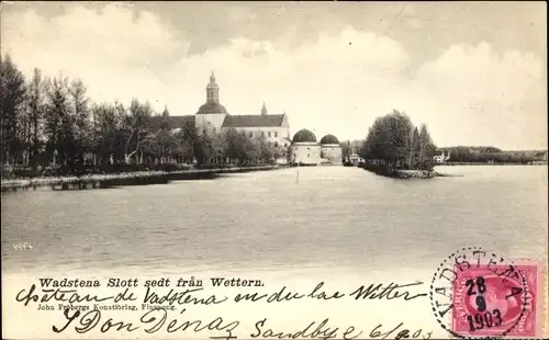 Ak Vadstena Schweden, Slott sedt fran Wettern