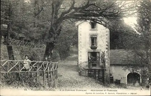 Ak Plombières les Bains Lothringen Vosges, a la fontaine Stanislas, Restaurant, Terrasse