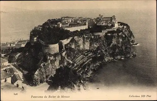 Postkarte Monaco, Panorama des Felsens von Monaco