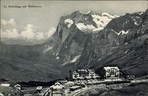 Ak Grindelwald Kt. Bern, Kleine Scheidegg und Wetterhorn