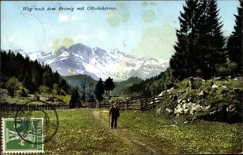 Ak Brünig Meiringen Kt. Bern Schweiz, Weg nach dem Brünig mit Oltschihörner
