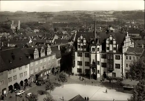 Ak Saalfeld an der Saale Thüringen, HO-Hotel Goldener Anker und Rathaus