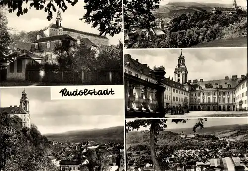 Ak Rudolstadt in Thüringen, Heidecksburg mit Blick auf die Stadt, Treffhaus von Goethe und Schiller