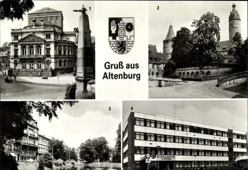 Ak Altenburg Thüringen, Theater, Schloss, Schlosshof mit Freilichtbühne, Pauritzer Teich, Poliklinik