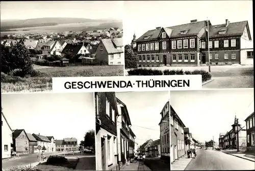 Ak Geschwenda Thüringen, Teilansicht, Schule, Rat der Gemeinde, Waldsteinstraße, Plan