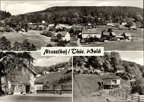 Ak Nesselhof Schnellbach Floh Seligenthal in Thüringen, Panorama vom Ort, Straßenpartie