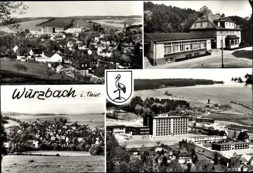 Ak Wurzbach in Thüringen, Panorama vom Ort, Wappen