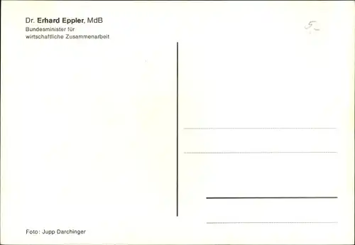 Ak Politiker Dr. Erhard Eppler, Bundesminister für wirtschaftliche Zusammenarbeit, Autogramm