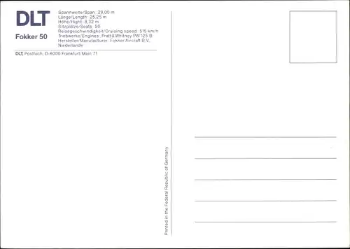 Ak Deutsches Passagierflugzeug, DLT, Fokker 50